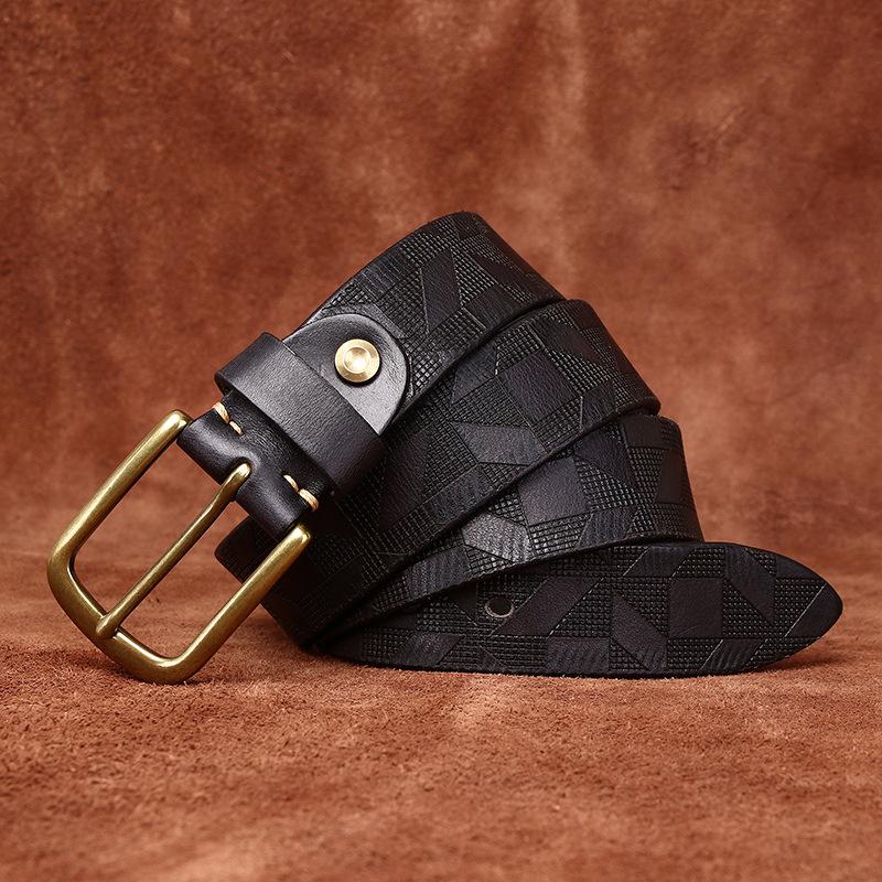 Мужской ремень с алмазной лазерной гравировкой и тиснением, первый слой из воловьей кожи, индивидуальный тренд, нишевый повседневный ремень с пряжкой