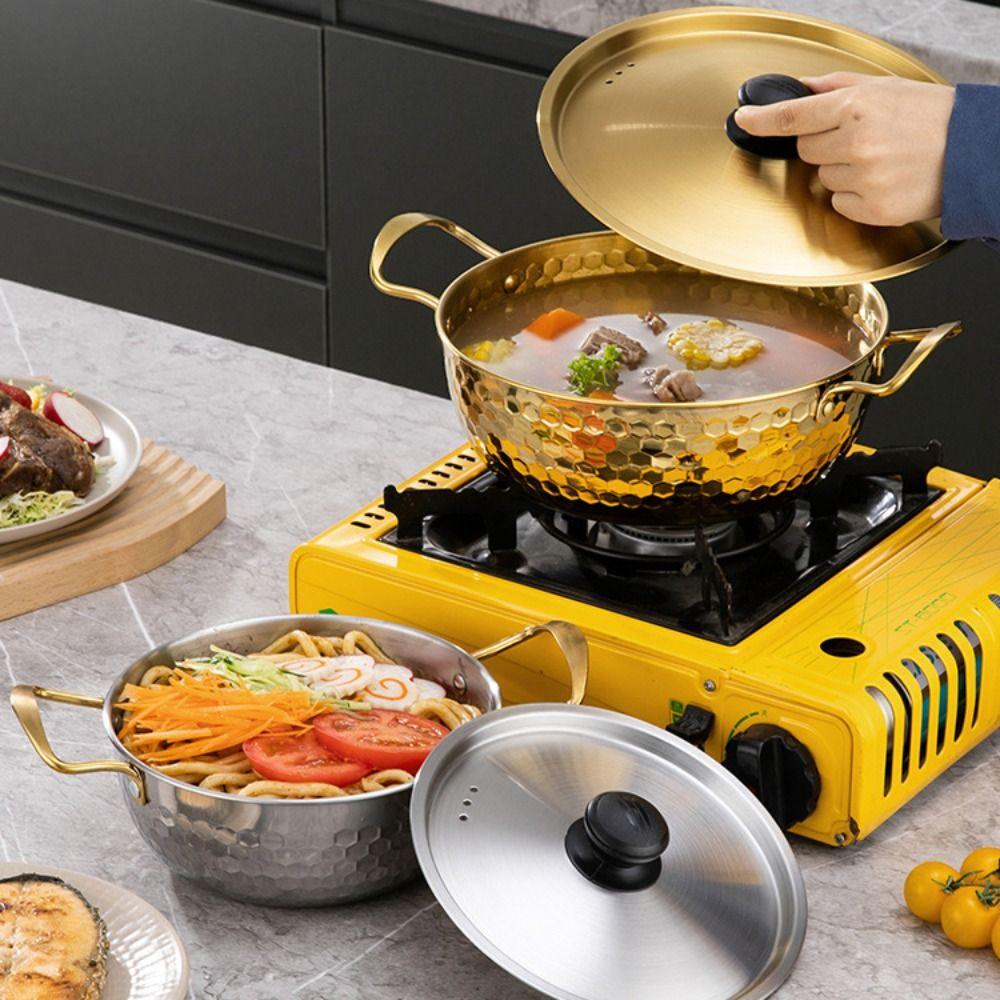 Кастрюля для супа с двумя ручками из нержавеющей стали, кастрюля для молока, кастрюля для хот-пота, кастрюля для корейского рамена, для кемпинга