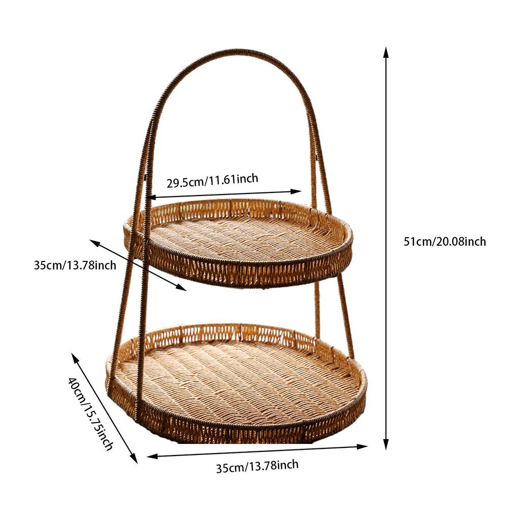 Fruit Basket Tray 2 Tier Weaving Basket Rack for Birthday Holiday Party