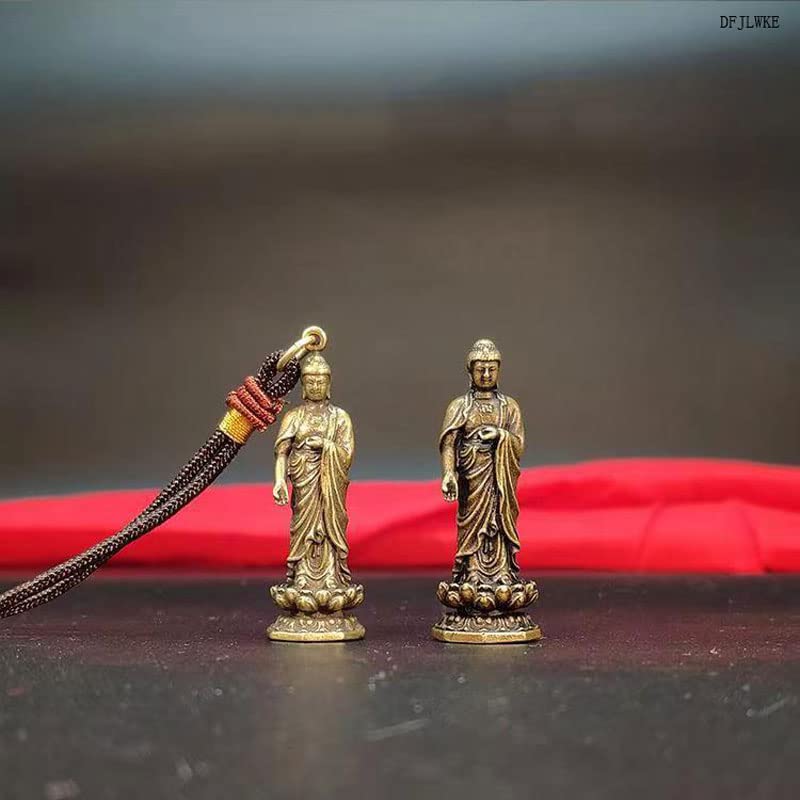 Миниатюрная статуя Будды Амида Нёрай, стоящая статуя 46 мм, Будда Амида, изготовленная из латуни античного цвета, Амида в год Собаки и покровитель зодиака