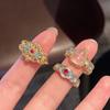Exquisite Enamel Finger Rings Flower Chinese Style Rings Unique Vintage Open Rings Hanfu