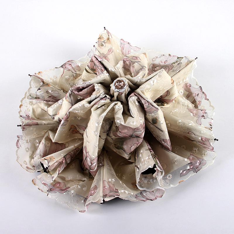 New Fashion Floral Embroidery Lace Folding Princess Umbrella Summer Outdoor Portable UV Protection Sun Umbrella Sunny Umbrella