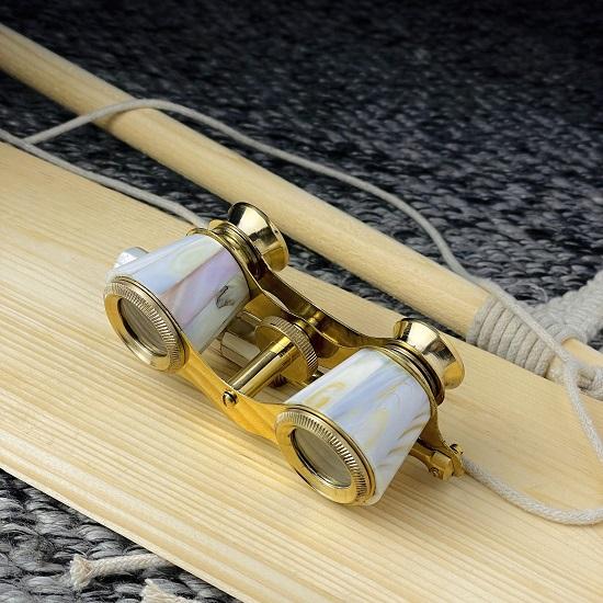 Pure Shiny Brass, Vintage White Binocular With Handle, Theatre Glasses, Mini Nautical, Mother of Pearl, Compact Cute Gift, Gift For Father