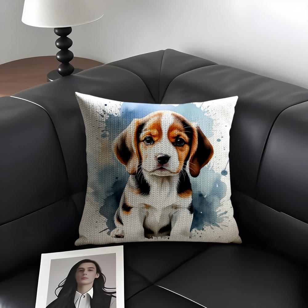 Pet Dog Art Cushion Cover Natural Linen Organic Fabric DoubleSided Printing Sofa Home Decor Gift Pillow Case