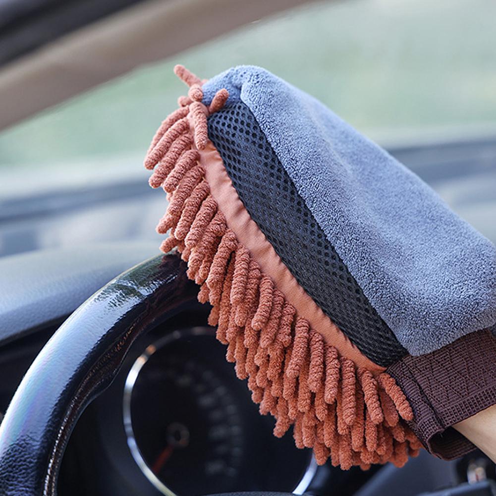 Перчатки для мытья автомобиля из микрофибры, синельные водонепроницаемые рукавицы, мягкая сетчатая задняя часть, двусторонние перчатки, рукавицы, восковая щетка для детализации, инструмент для чистки автомобиля