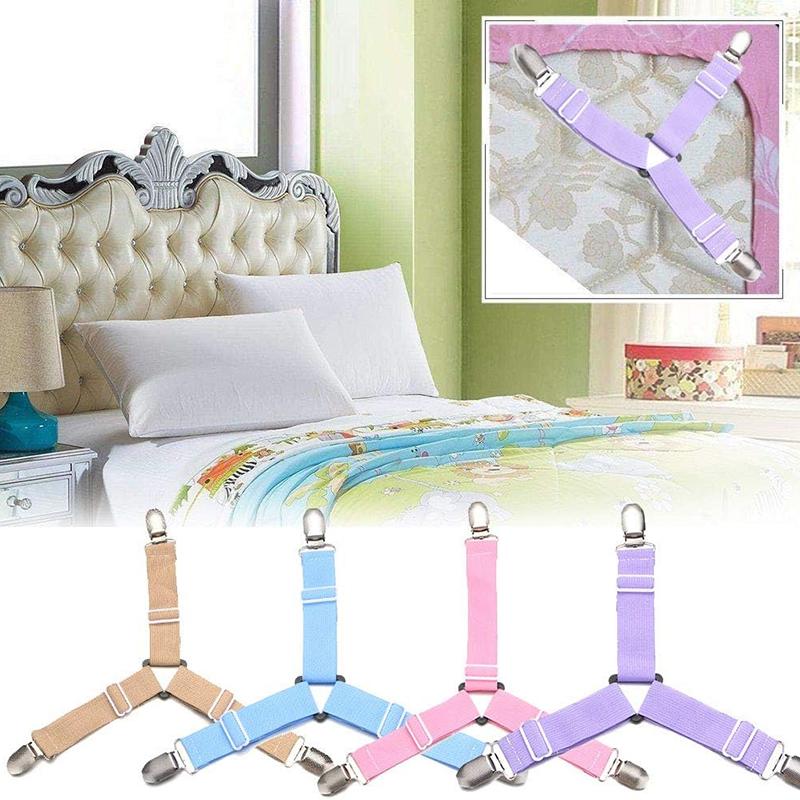4Pcs/lot Bed Sheet Fasteners Holder Gadgets for Bed Sheet Organizer Mattress Cover Clip For Home Elastic Straps Adjustable Clips KTY
