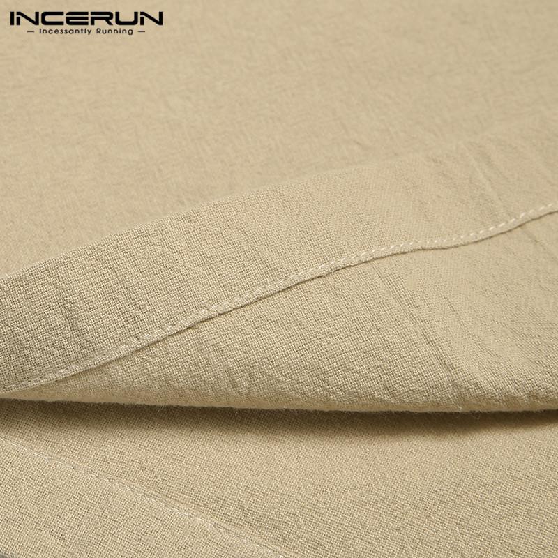 Мужская хлопковая винтажная рубашка без пуговиц INCERUN