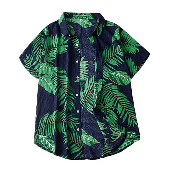 Daydreamer Мужская рубашка с лацканами и принтом листьев, легкая гавайская рубашка с короткими рукавами и пуговицами для клуба