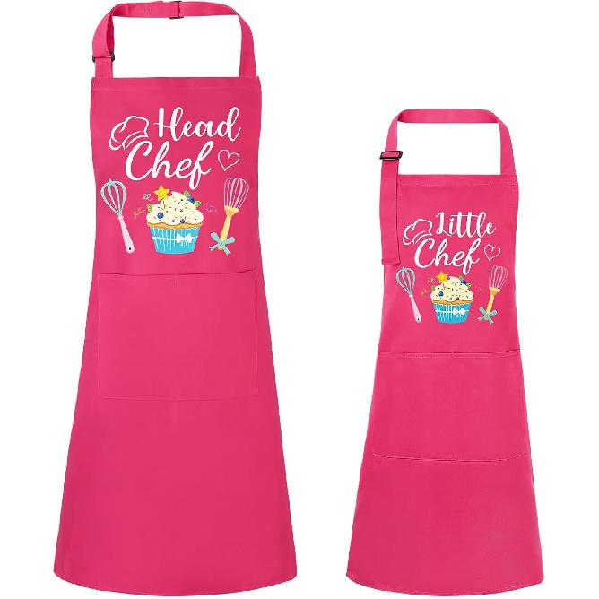 2 Pcs Adults Kids Matching Apron Set, Funny Mommy and Me Aprons, Adjustable Kitchen Apron with 2 Pockets, Parent and Child Matching Gift for Cooking,