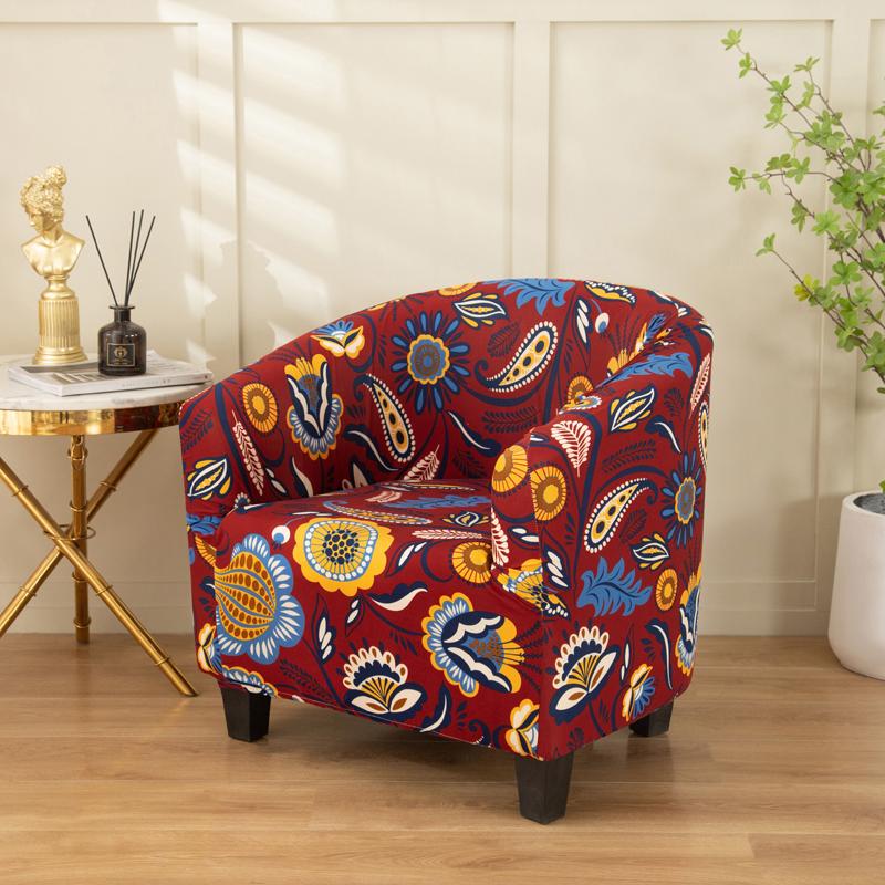 Stretch Printed Tub Chair Cover Soft Spandex Barrel Armchair Slipcover Removable Round Sofa Protector