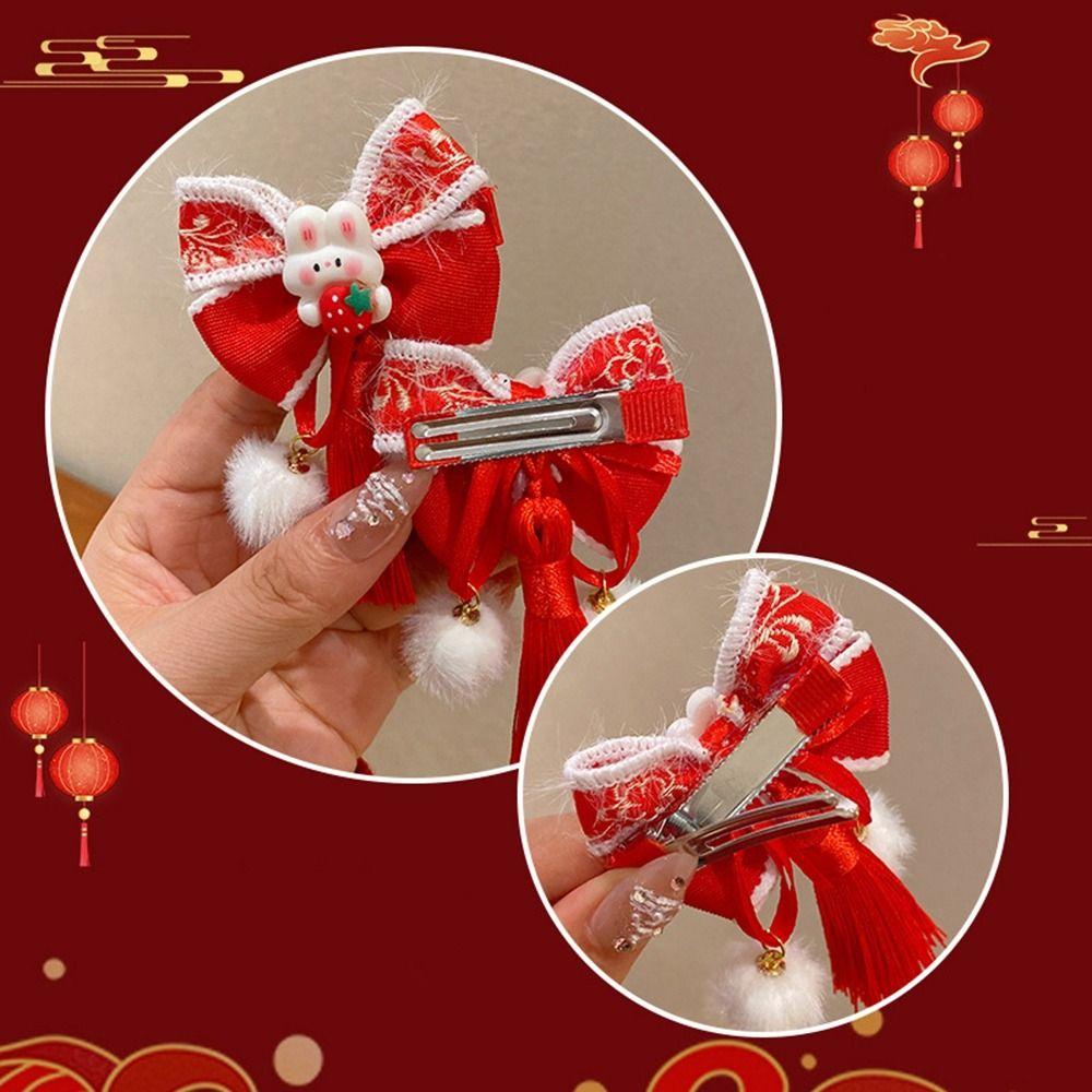 Plush Children Red Bow Hairpin Cat Ears Hanfu Hair Sticks All-match Ancient Style Hairpin Girls