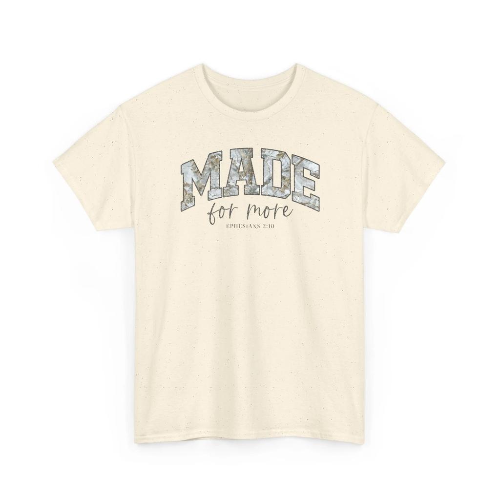 MADE For More Ephesians 2:10 Camo Marble Letter Tee | Religious Scripture Shirt