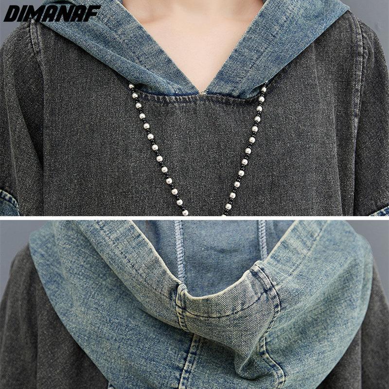 Dimanaf Plus Size Women 2023 Spring Dress Denim Long Sleeve Dress Long Dress Loose Dress Blue Basic Dresses New