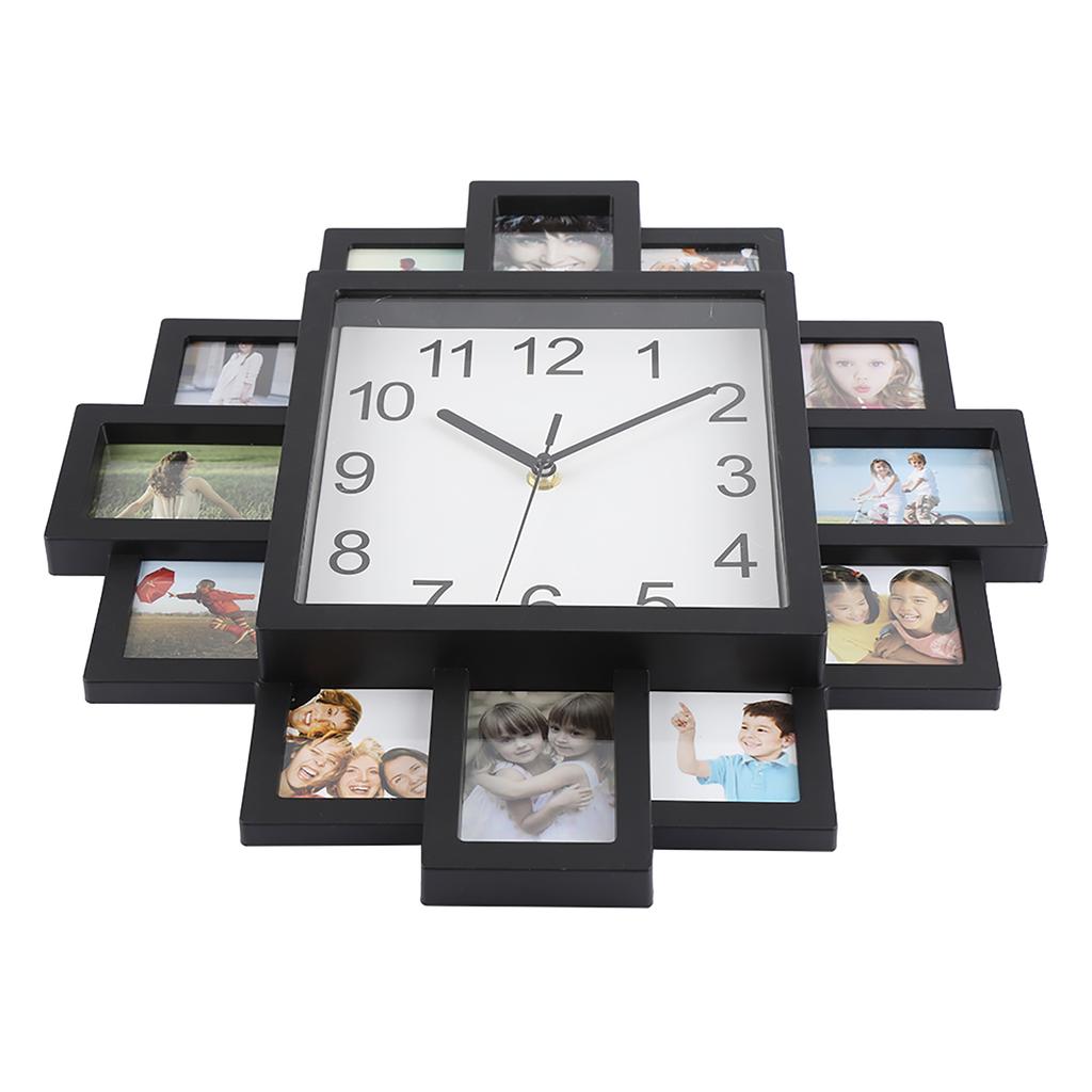 2 In 1 Plastic Wall Clock Photo Frame Black Modern Home Decor Living Room Decoration