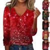Women's Cute Sweatshirt Knitted Fashion Casual V-neck Long-sleeved Cozy Print Top