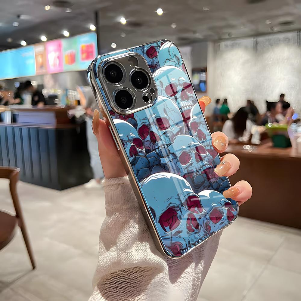 Жуткие узоры в виде черепов Чехол для телефона Для IPhone 17 Pro Max 15 Pro 16 14 Plus 12 13 Mini 11 Pro Ударопрочный Электролитическое покрытие Стеклянная крышка
