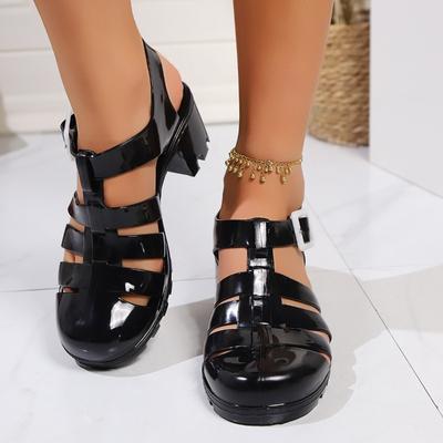 Модные летние женские сандалии Baotou с круглым носком, вырезами, мягкой подошвой, из мягкой кожи, с вырезами, дышащие, на квадратном каблуке, на высоком каблуке