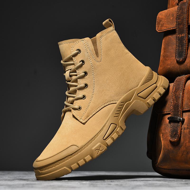 Мода 2024 Зима Горячие продажи Мужские рабочие ботинки Теплая хлопковая обувь Уличная трендовая обувь с высоким верхом Мужская обувь для хайкинга на толстой подошве