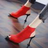 European & American Fish Mouth Open Toe Stiletto Knit Elastic High Heel Sandals for Women - Summer Roman Style.