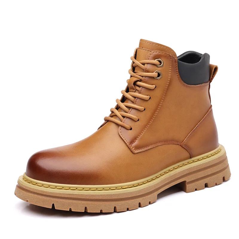 FashionRetro Leather Non-slip Platform Boots for Men Designer Soft-soled Autumn Winter Men's Shoes Fashion  Casual Male Work Boots