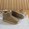 Зимние новые ботинки 2024 года, женские меховые, короткие, на толстой подошве, с шерстяной утолщенной водонепроницаемой хлопковой обувью