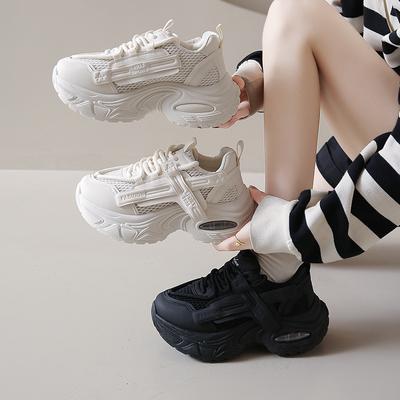 Популярные в интернете кроссовки-папа из сетки, женские, лето 2025, новые, дышащие, увеличивающие рост, нескользящие, универсальные, модные, повседневные женские туфли