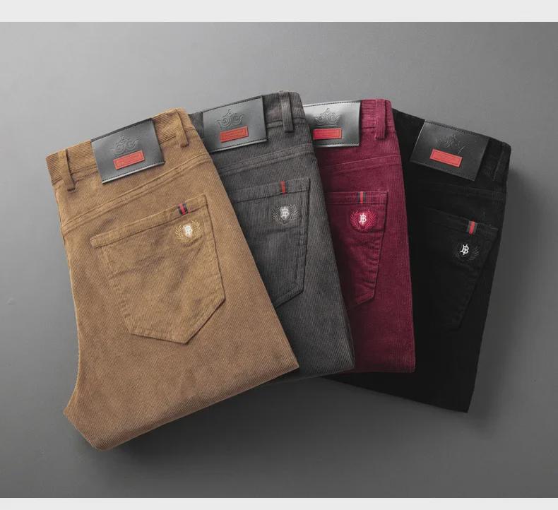 Мужские облегающие брюки из вельвета и хлопка — эластичные, мягкие, легкие, в повседневном деловом стиле