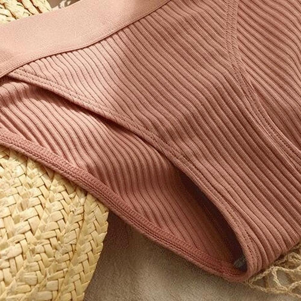 Women Cotton Panties Solid Color Briefs Ladies Breathable Comfortable Striped Underwear