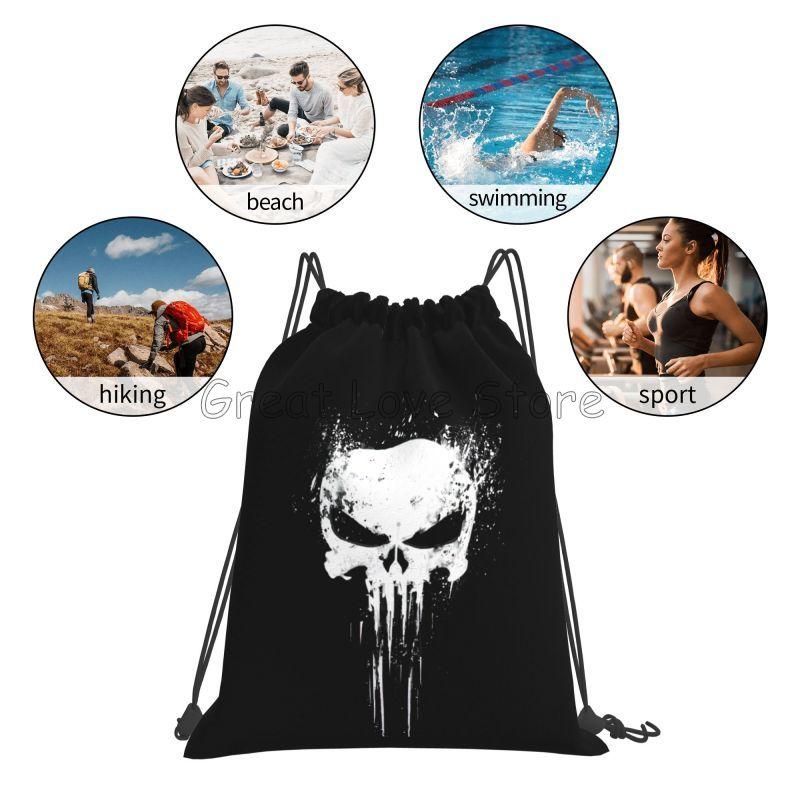 Индивидуальные рюкзаки-мешки с принтом скелета и черепа, легкие, складные, спортивные, для спортзала, легкие тренировочные мешки