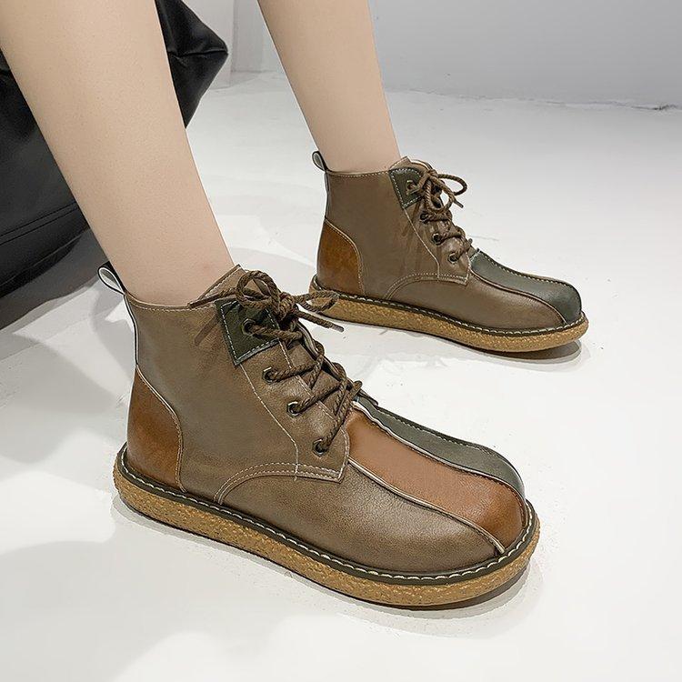 Женские ботильоны, новинка 2024 года, женская обувь из ретро-кожи с плетением, винтажная осенняя обувь на шнуровке, повседневные короткие ботинки на плоской подошве Botas De Mujer