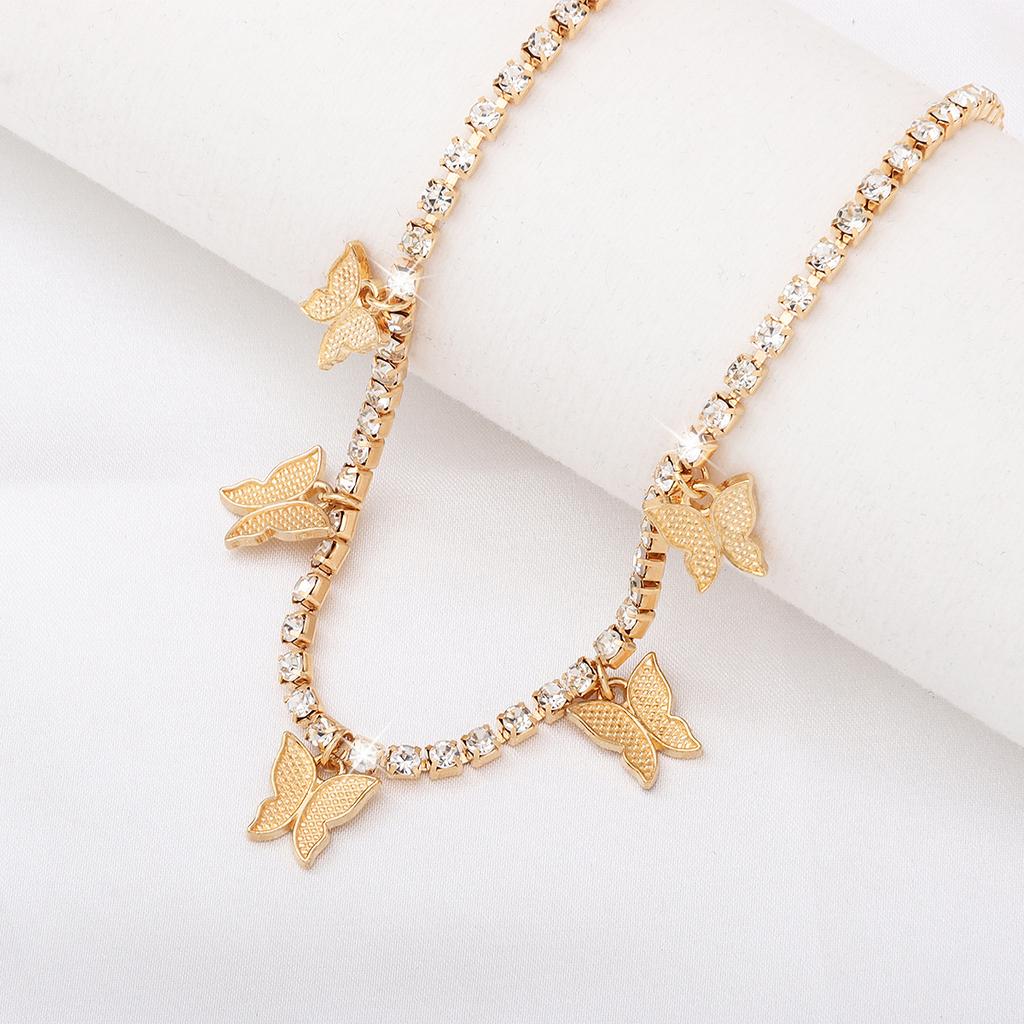 Popular rhinestones, many small butterflies, creative pendants, necklaces, female insects, anklets, European and American hip-hop beach jewelry.