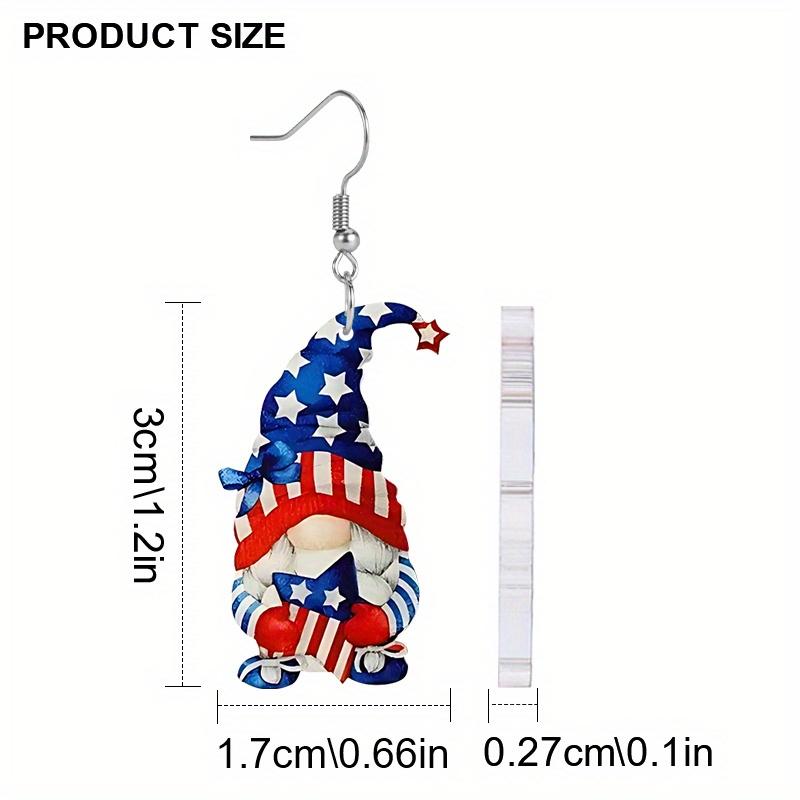 Серьги ко Дню независимости Креативные серьги-гномики с синей пятиконечной звездой Простые серьги с крестом и флагом