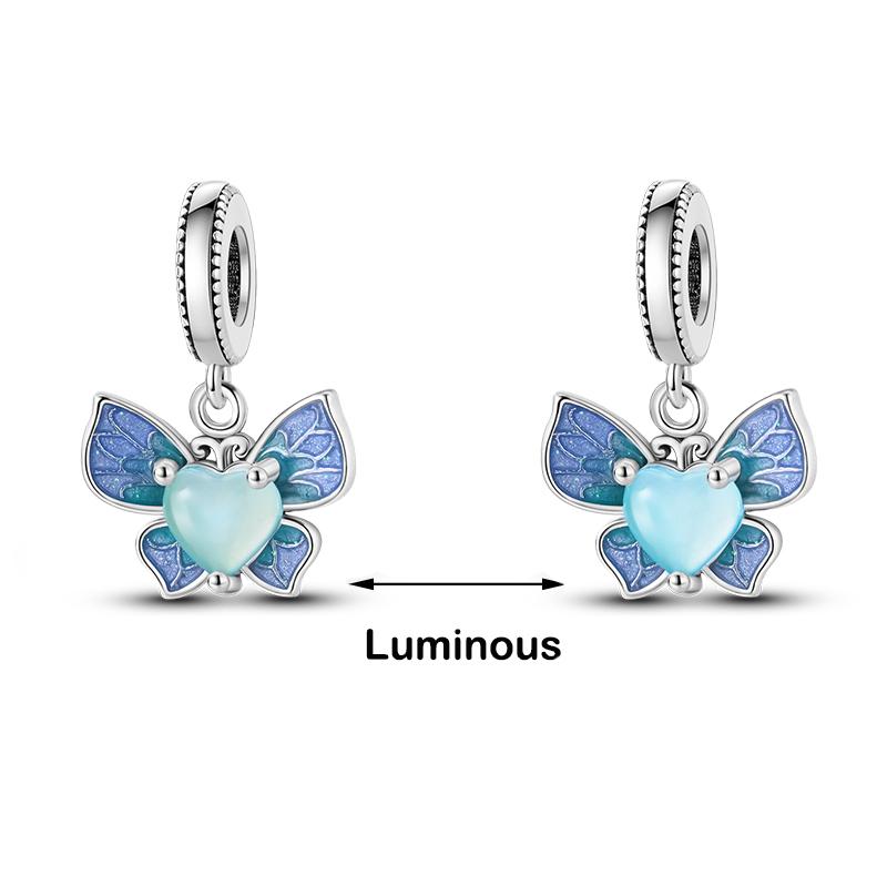100% 925 Sterling Silver Firefly Star Bling Bling Blue Luminous Charms Beads Fit 925 Original Bracelets DIY Fine Jewelry