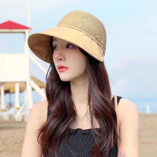 Женская шляпа в стиле рыбака, однотонная шляпа от солнца с регулируемым дизайном, летняя соломенная шляпа для рыбалки на открытом воздухе