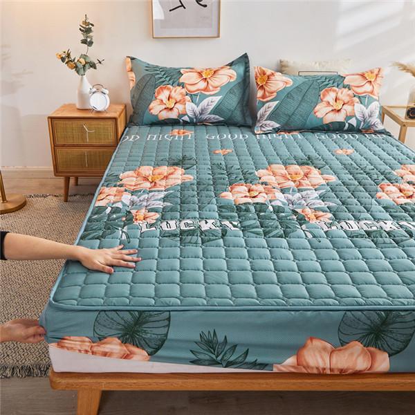Quilted Mattress Cover Printing Non-slip Fitted Bed Sheet Dust Protection Cover Thicken Bedding Sheet Bedcloth No Pillowcases