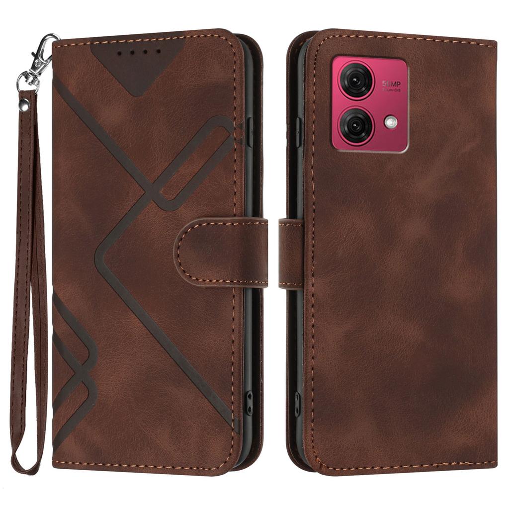 For Motorola Moto G84 5G Wallet Case Line Imprinted PU Leather Phone Cover with Strap
