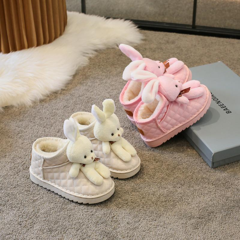 Детские зимние сапоги с изображением кролика из мультфильма, женские зимние новые ботильоны для мальчиков и девочек с утолщенной шерстью из хлопка для детей
