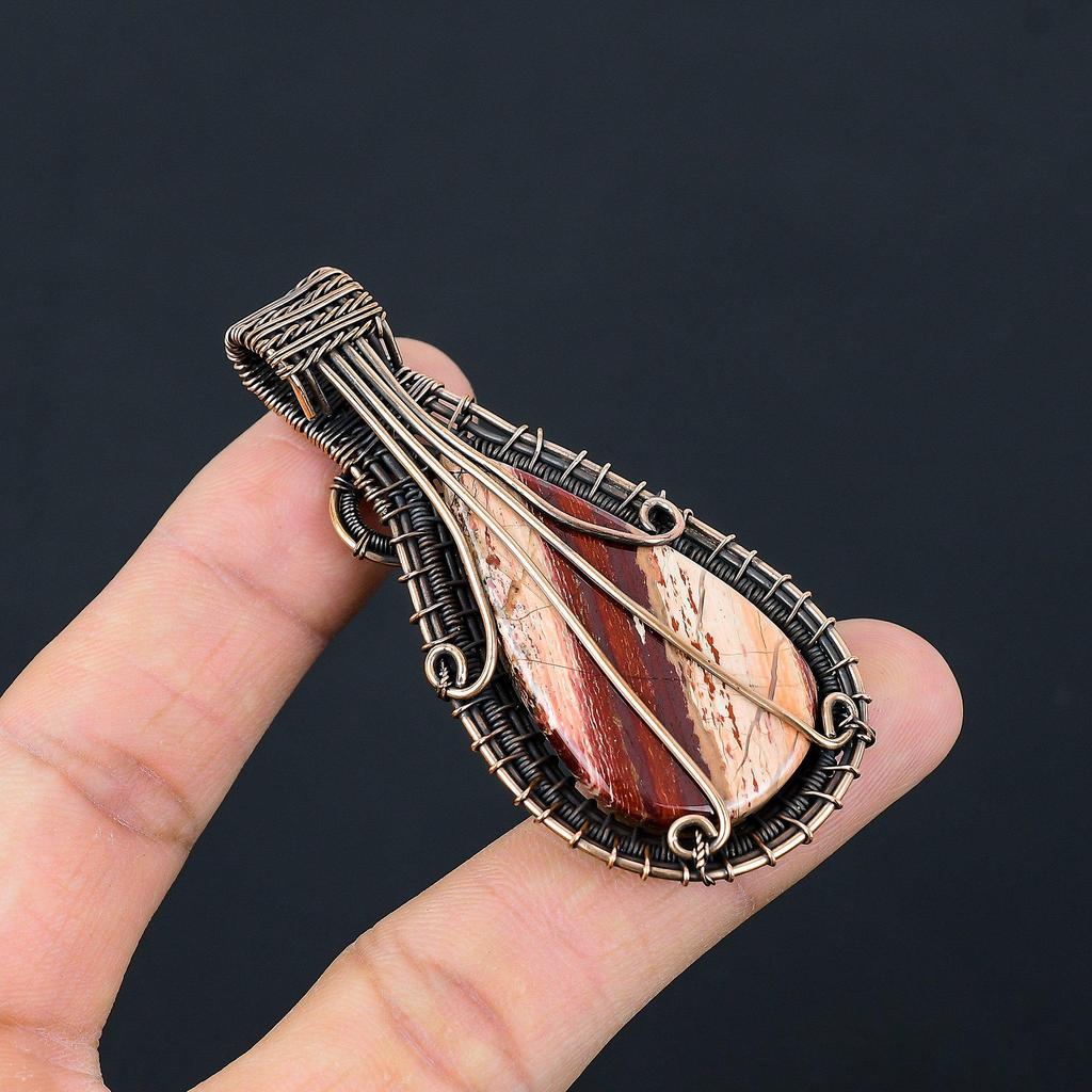 Red Snake Skin Pendant Gemstone Handmade Jewelry, 999 Copper Wire Wrapped Pendant, Gift For Wife Jewelry