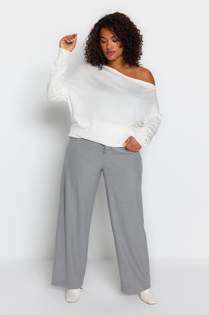 Женская мода, новый свитер большого размера, черный трикотаж с вырезом лодочкой, свитер