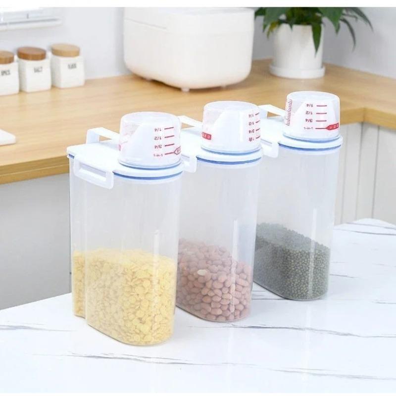2L Sealed transparent grain storage tank with measuring cup,essential for moisture,insectand dust prevention in the kitchen