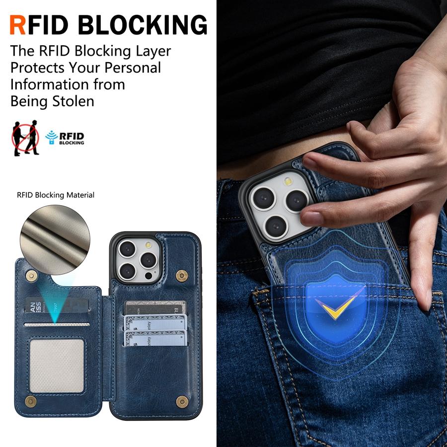 Кошелек однотонный кожаный чехол с магнитной двойной пряжкой и RFID-картой для iPhone 15 Pro Max 14 Plus 13 12 11 XR XS SE 2 8 7