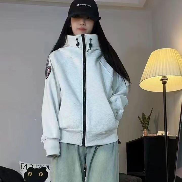 Американский Ретро Черный Кардиган с Капюшоном