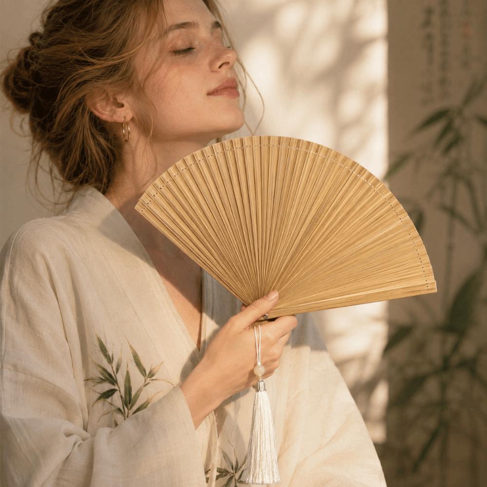 Chinese Style Tassel Folding Fan Solid Color Kimono Fan Elegant Handheld Fans Wedding Party Decor