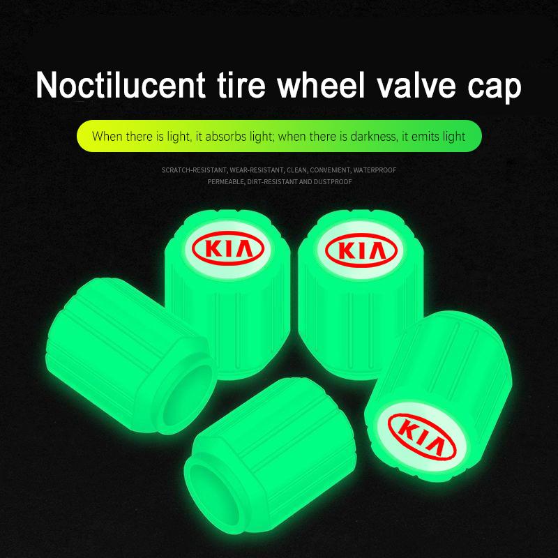 4PCS Car Luminous Tire Wheel Valve Caps Nozzle Dustproof Cover For KIA Sportage Seltos Sorento K3 K4 Soul Carnival EV6 EV9 K5 ZN3