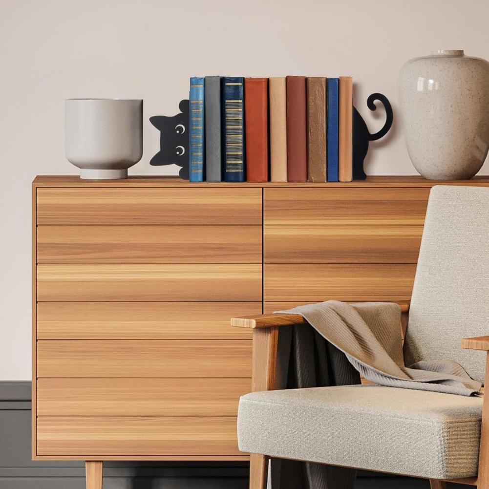 Bookend for Small Spaces Compact Bookend Metal Bookends Stylish Black Cat Reindeer Dragon Decor for Home Office