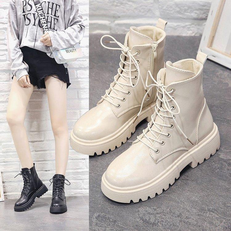2024 Autumn and Winter New British Style Trend Locomotive Boots Versatile Fashion Martin Boots Women's Thick-soled Heightening White Short Boots