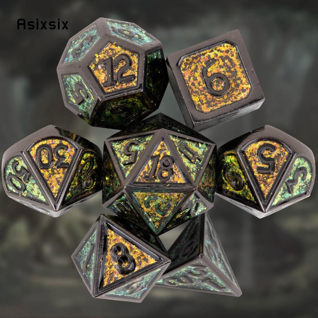 7 Pcs Green Standard Metal Dice Solid Metal Polyhedral Dice Set Suitable for Role-Playing RPG  Board Game Card Game
