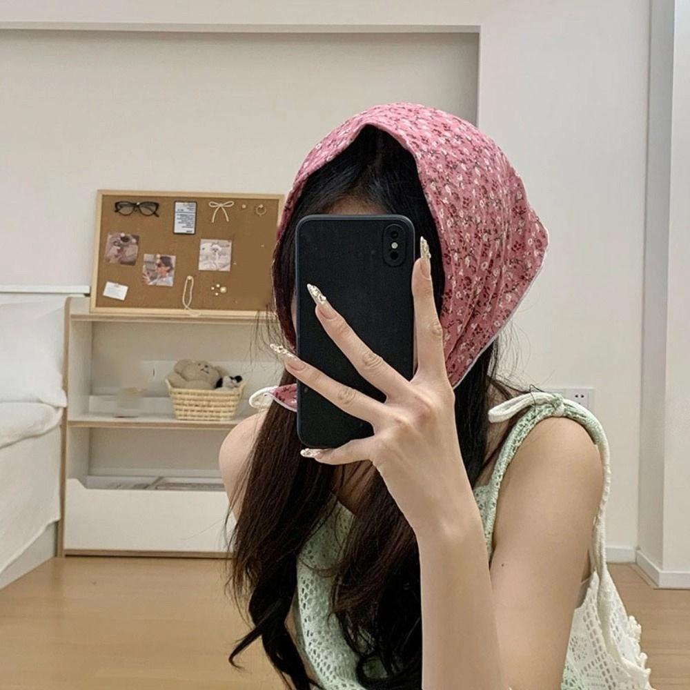 Sunscreen Flower Print Scarves Neckerchief Headscarf Fashion Printed Silk Scarf Daily