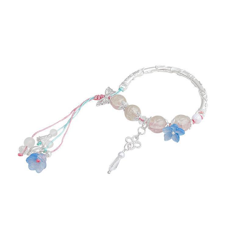 Браслет с подвесками «Розовый лотос и бабочка» с цветущей вишней — этнический стиль, легкие роскошные украшения из бисера для женщин