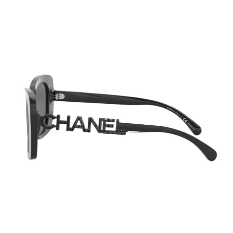 Chanel Солнцезащитные очки женские черные, пластиковые, неправильной формы, с полыми дужками, с буквенным узором